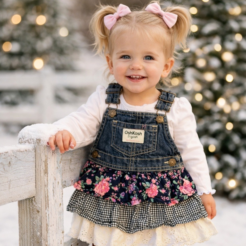 OshKosh B'gosh‎ Jumper Dress 24 Months Vestbak Eyelet Floral Denim  Cottagecore